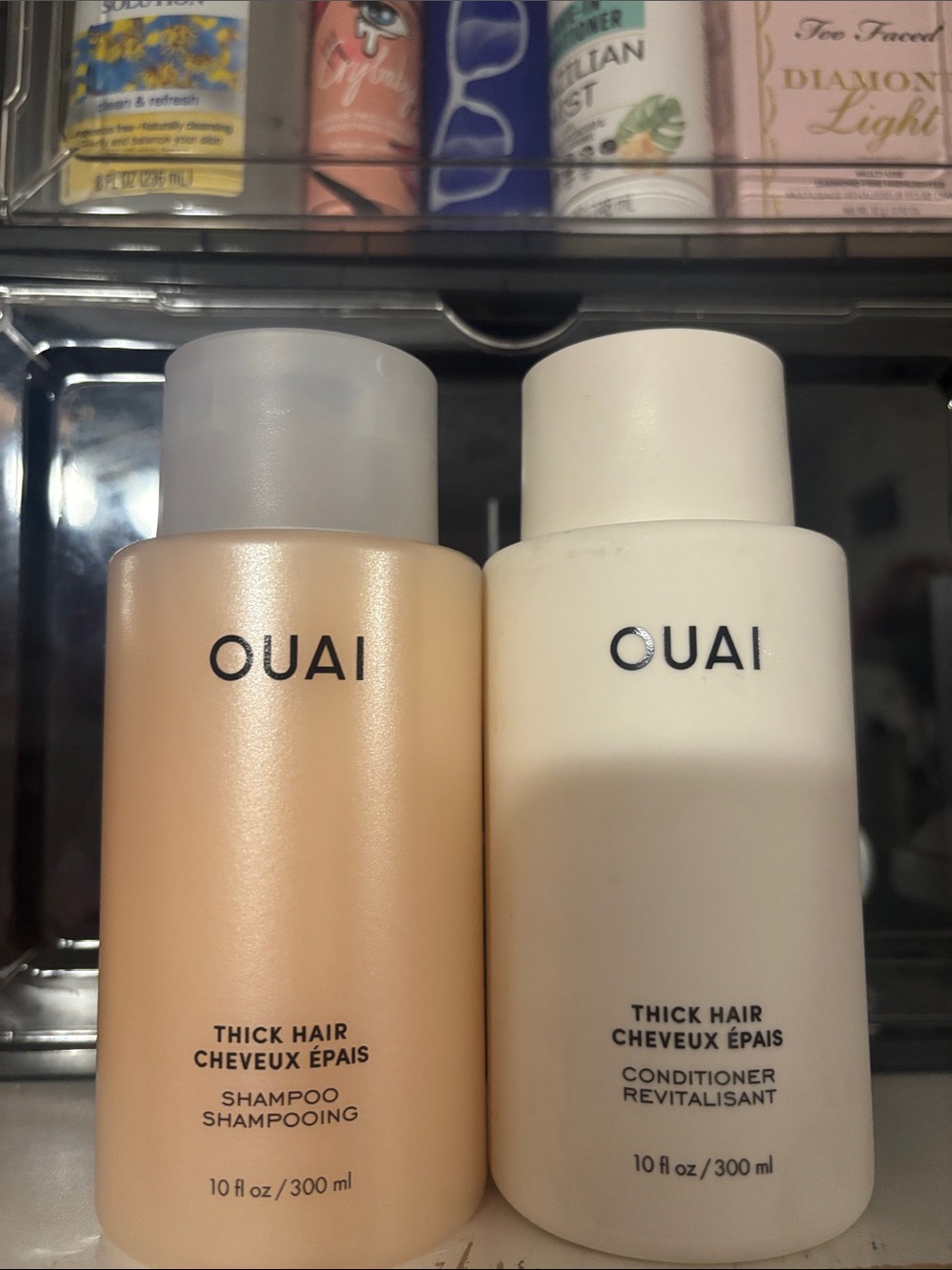 OUAI Thick Hair Shampoo & Conditioner Duo - Peach and White Bottles